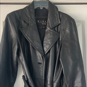 Winlit  New York Women's Black Leather Trench Coat medium